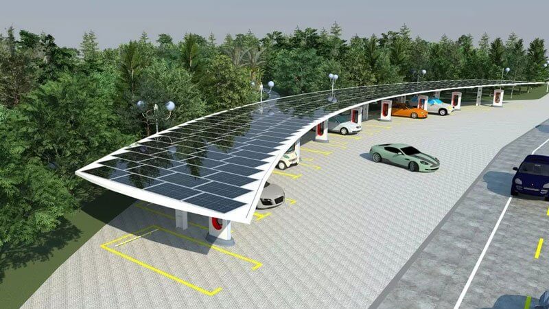 Factory rooftop solar panel installation